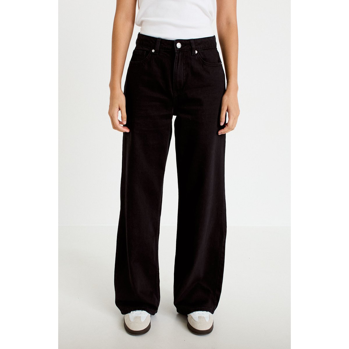 Jeans wide leg taille haute denim noir, CACHE CACHE