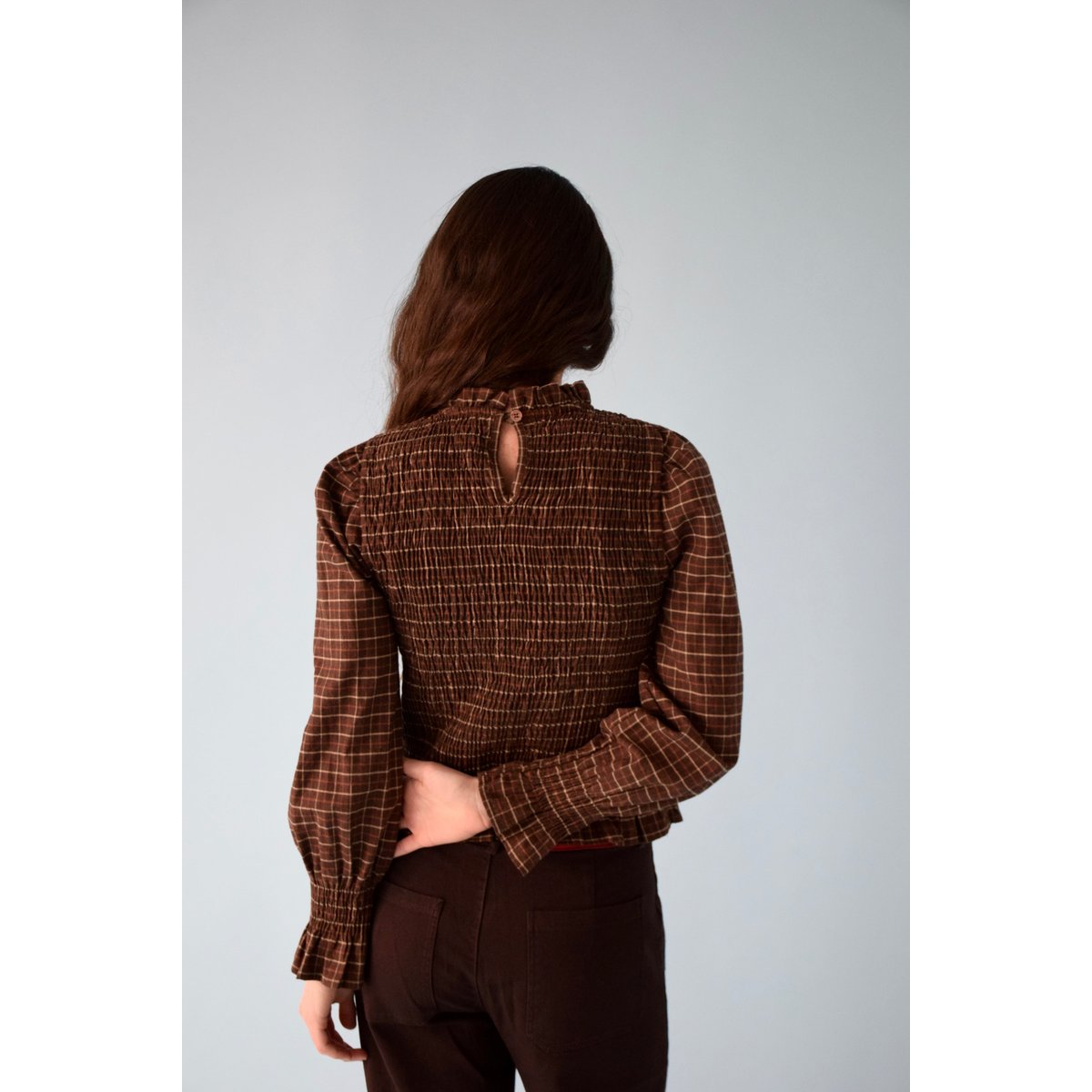 Blouse smockée carreaux CHÍA marron, MINDTRAVELER