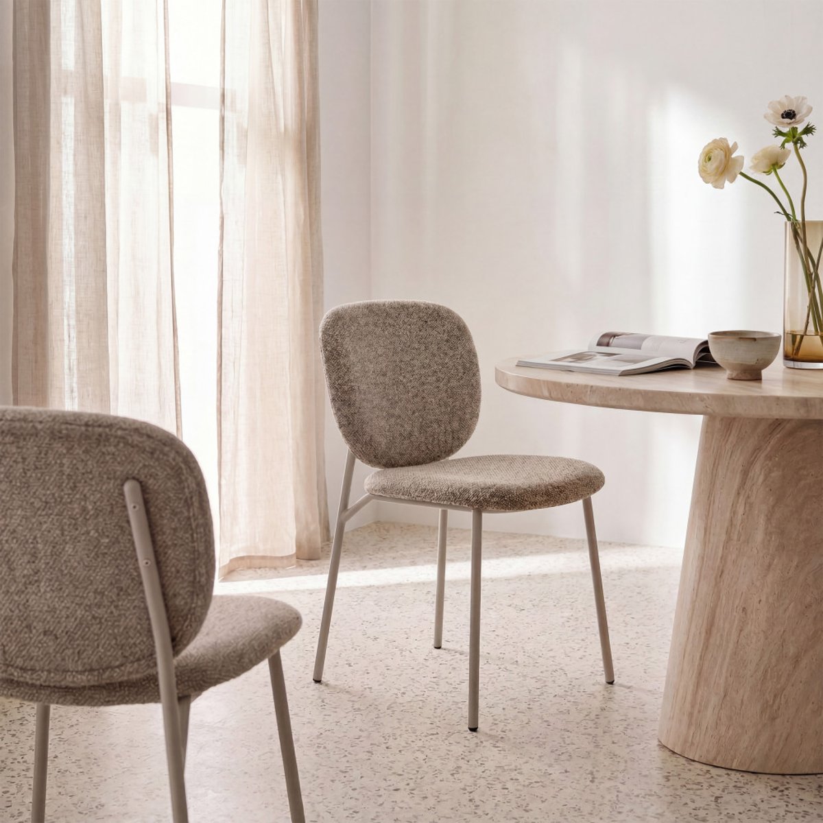 Lot de 2 chaises en tissu pieds beiges- DALBY marron chiné, DRAWER