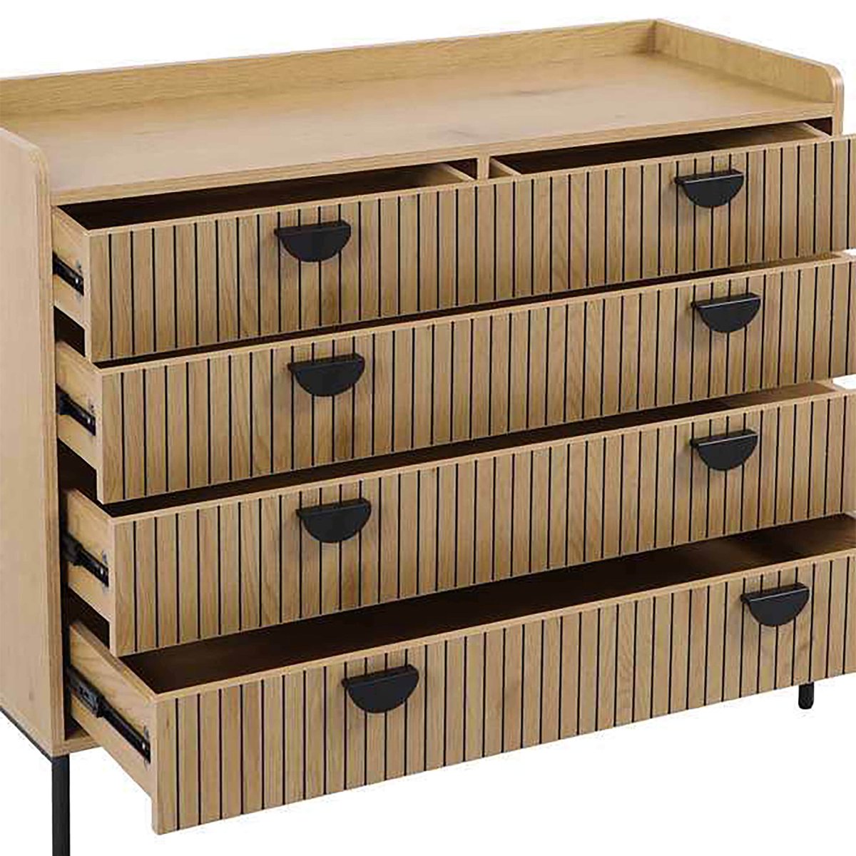 Commode à 5 tiroirs en MDF décor mélaminé 100 cm, ZELIE beige, OVIALA