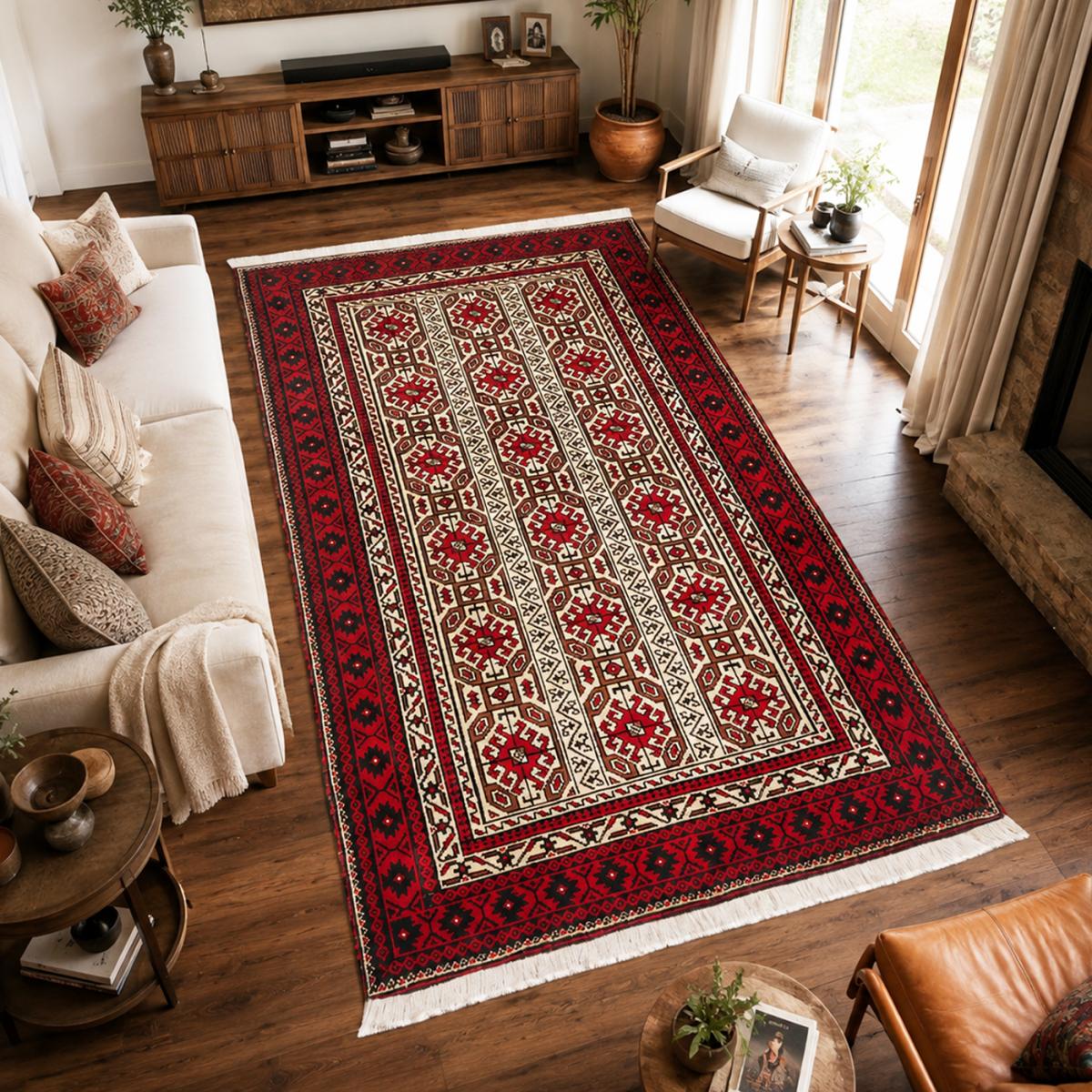 Tapis d'orient, motif oriental authentique, noué à la main, BALUTSCH 5 rouge, beige, marron, UN AMOUR DE TAPIS