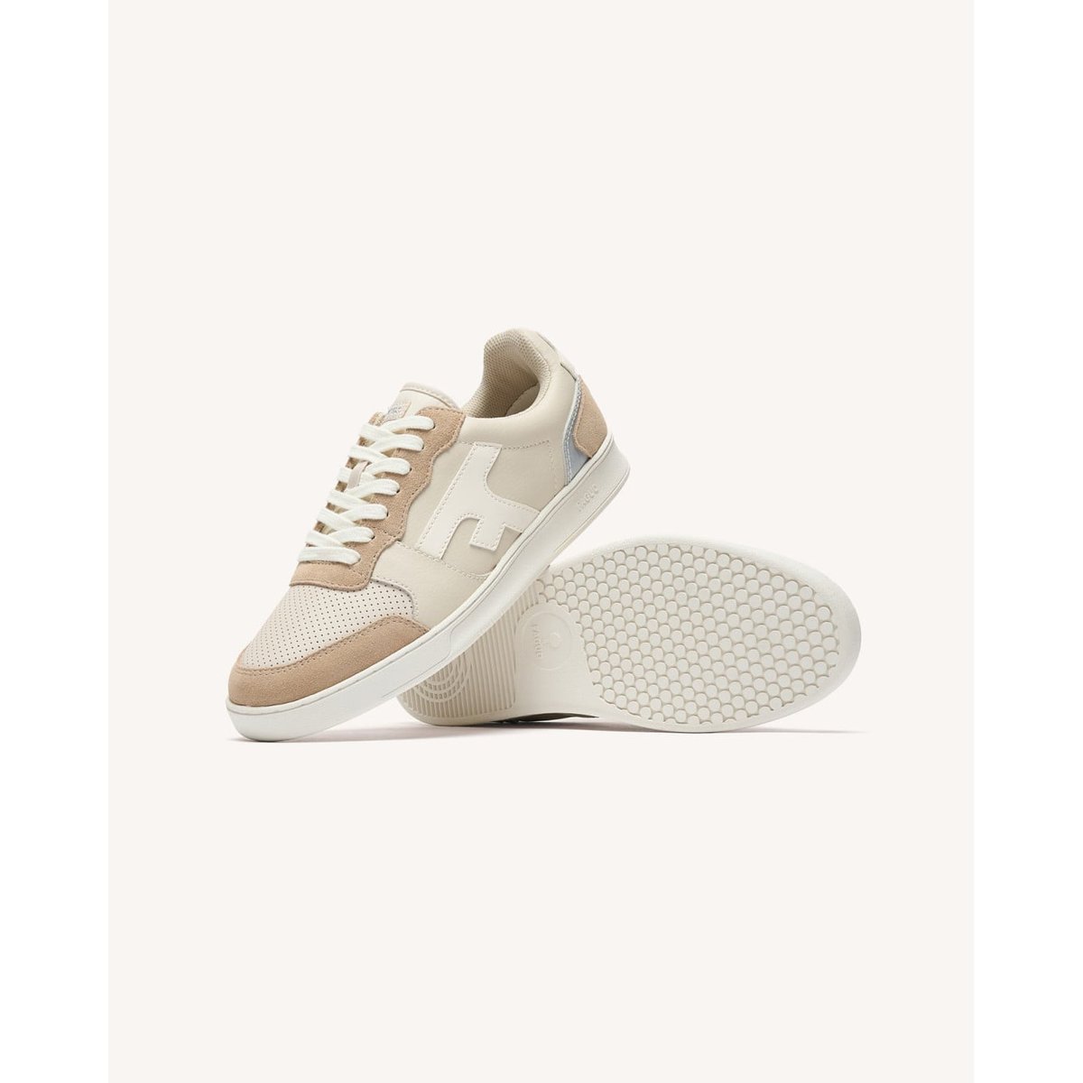 Baskets basses cuir suede HAZEL crème et argentée, FAGUO