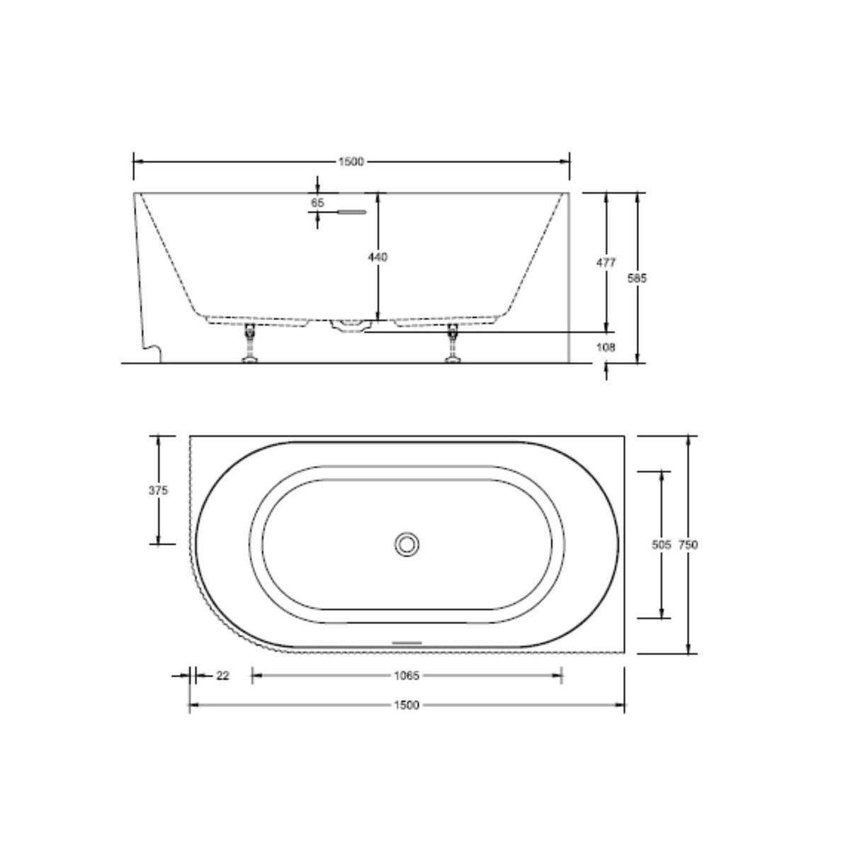 BAIGNOIRE ACRYLIQUE SEMI-ILOT ANGLE GAUCHE MILO blanc, MOB IN