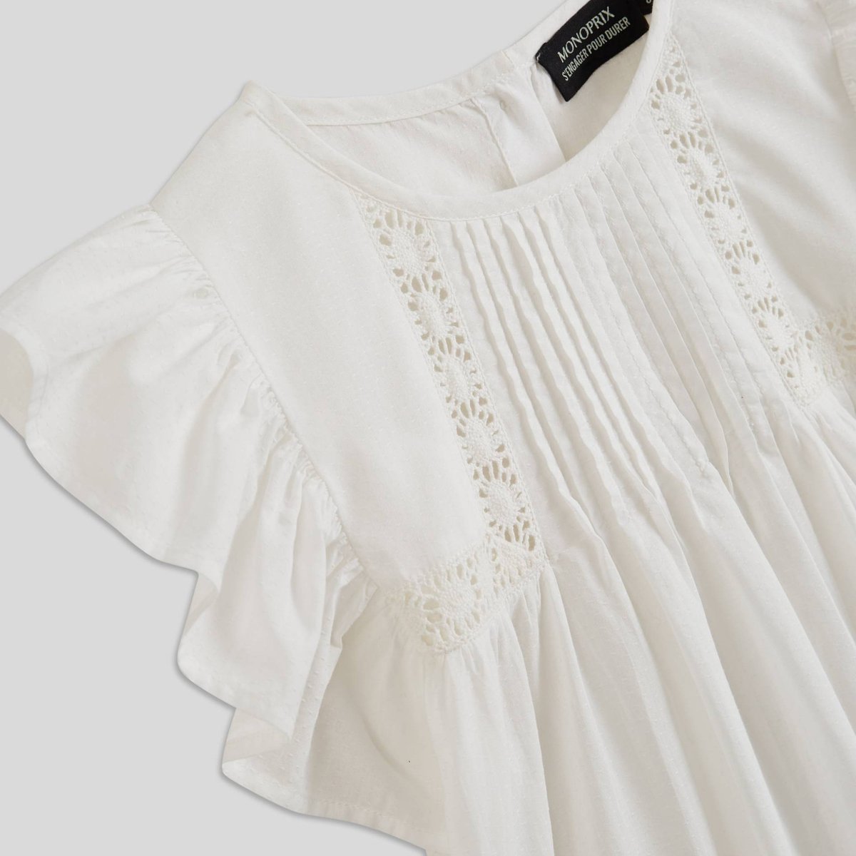 Blouse en coton, coton issu de l'agriculture biologique ecru, MONOPRIX KIDS
