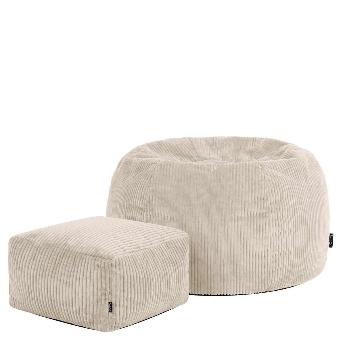 Pouf classique et son repose-pied carré velours côtelé Oeko-Tex® - KINGSTON beige galet, ICON