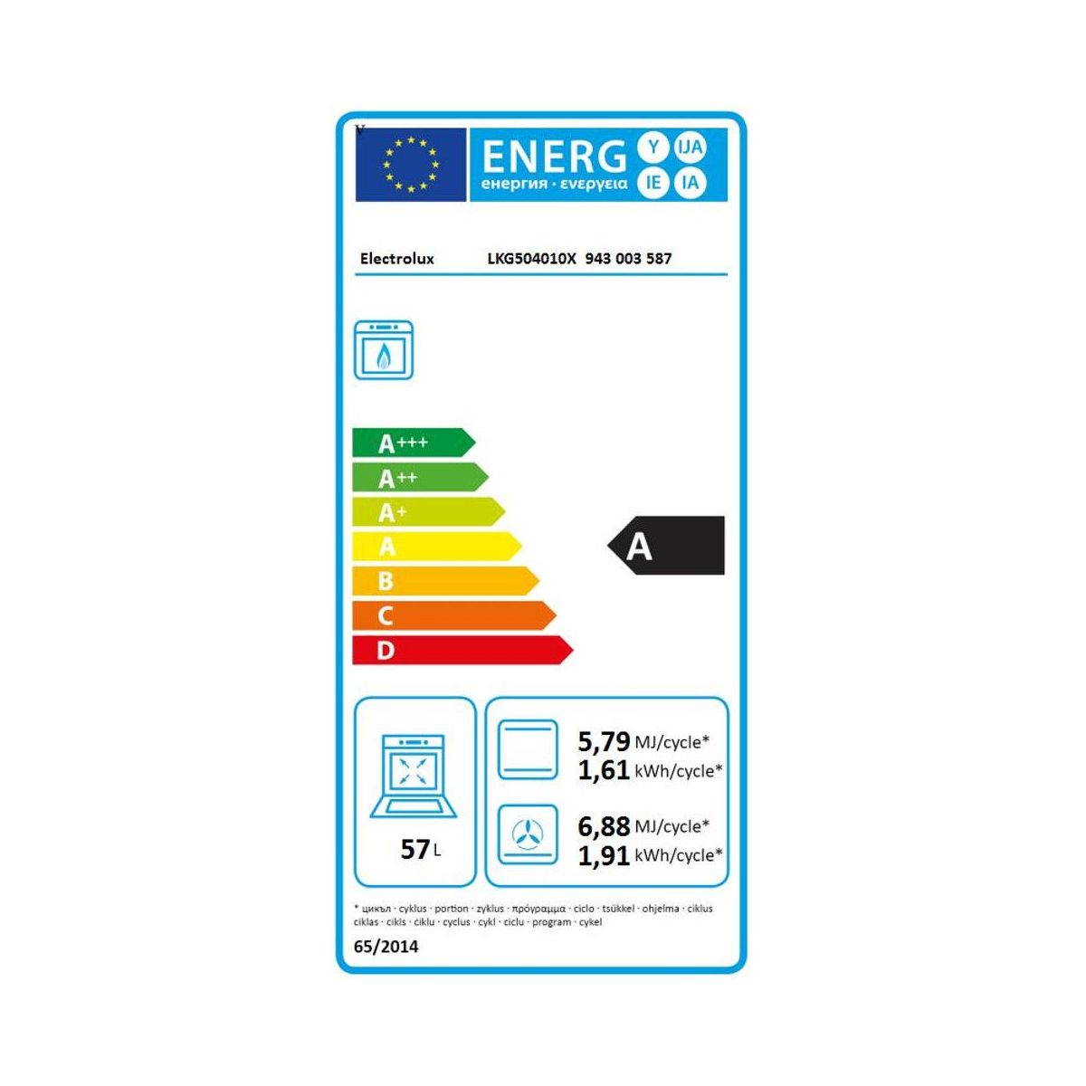 Cuisinière gaz LKG504010X couleur unique, ELECTROLUX