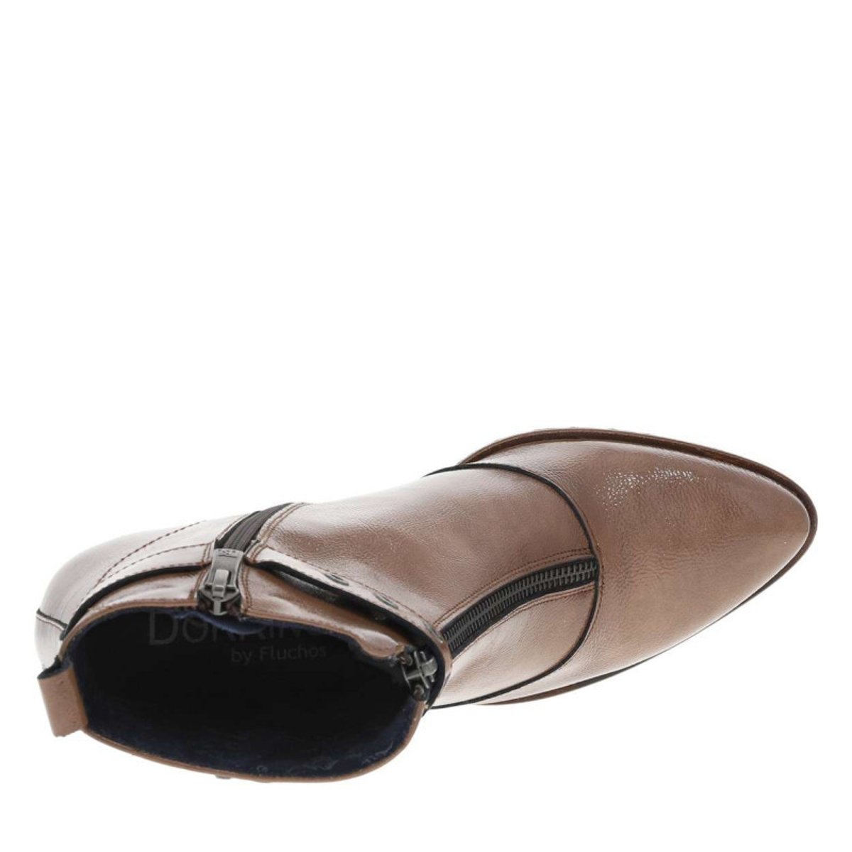 Boots en cuir taupe à semelle à talon décroché haut avec deux fermetures taupe, DORKING