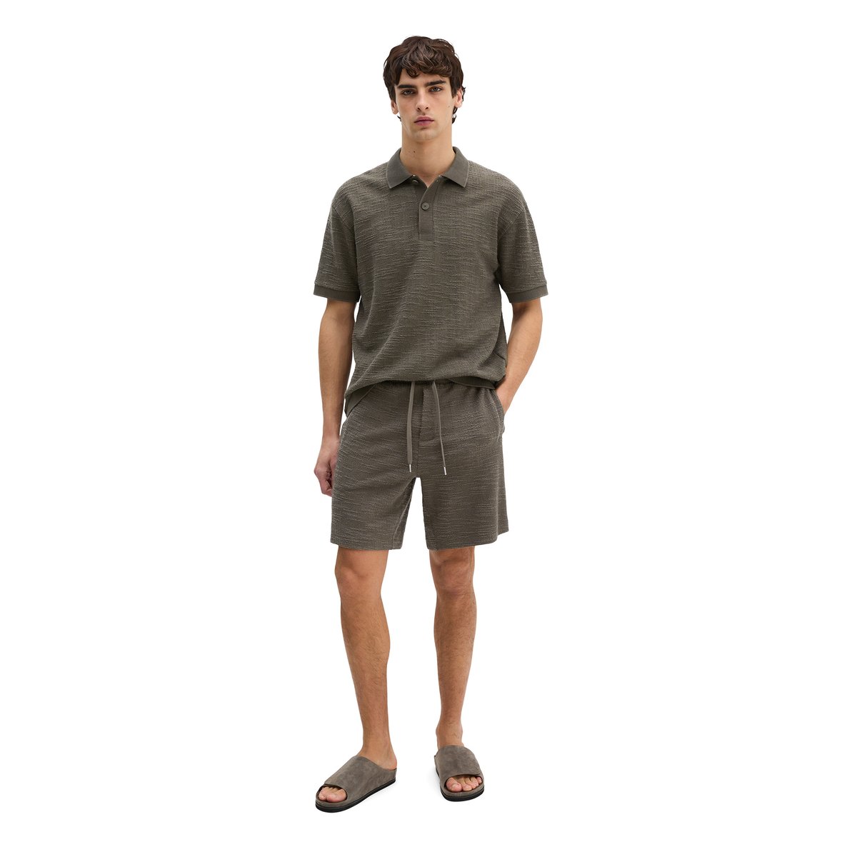 Poloshirt loose aus weichem Bouclé-Jersey marron foncé, MARC O'POLO
