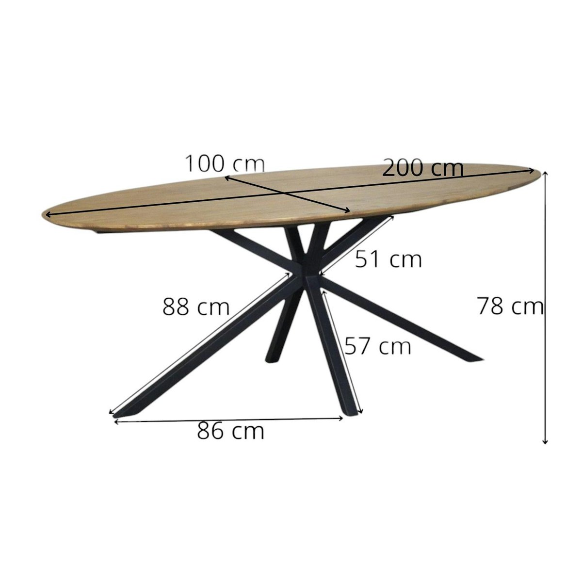 Table à manger ovale en bois de teck recyclé 2 m DEPOK bois naturel, PIER IMPORT