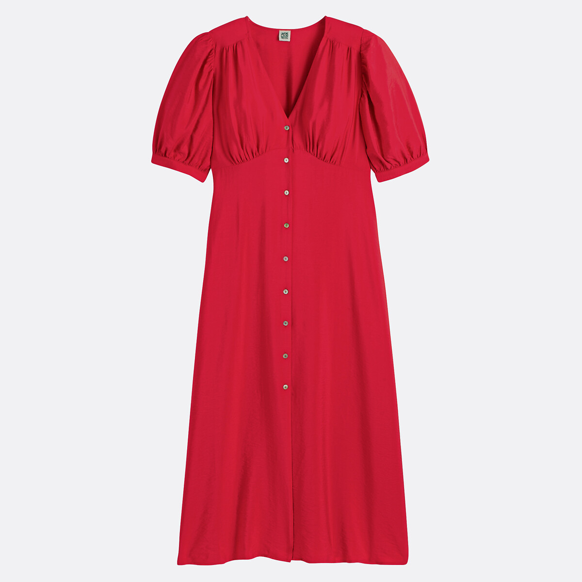 Lange jurk, V-hals, elleboogmouwen rood, LA REDOUTE COLLECTIONS