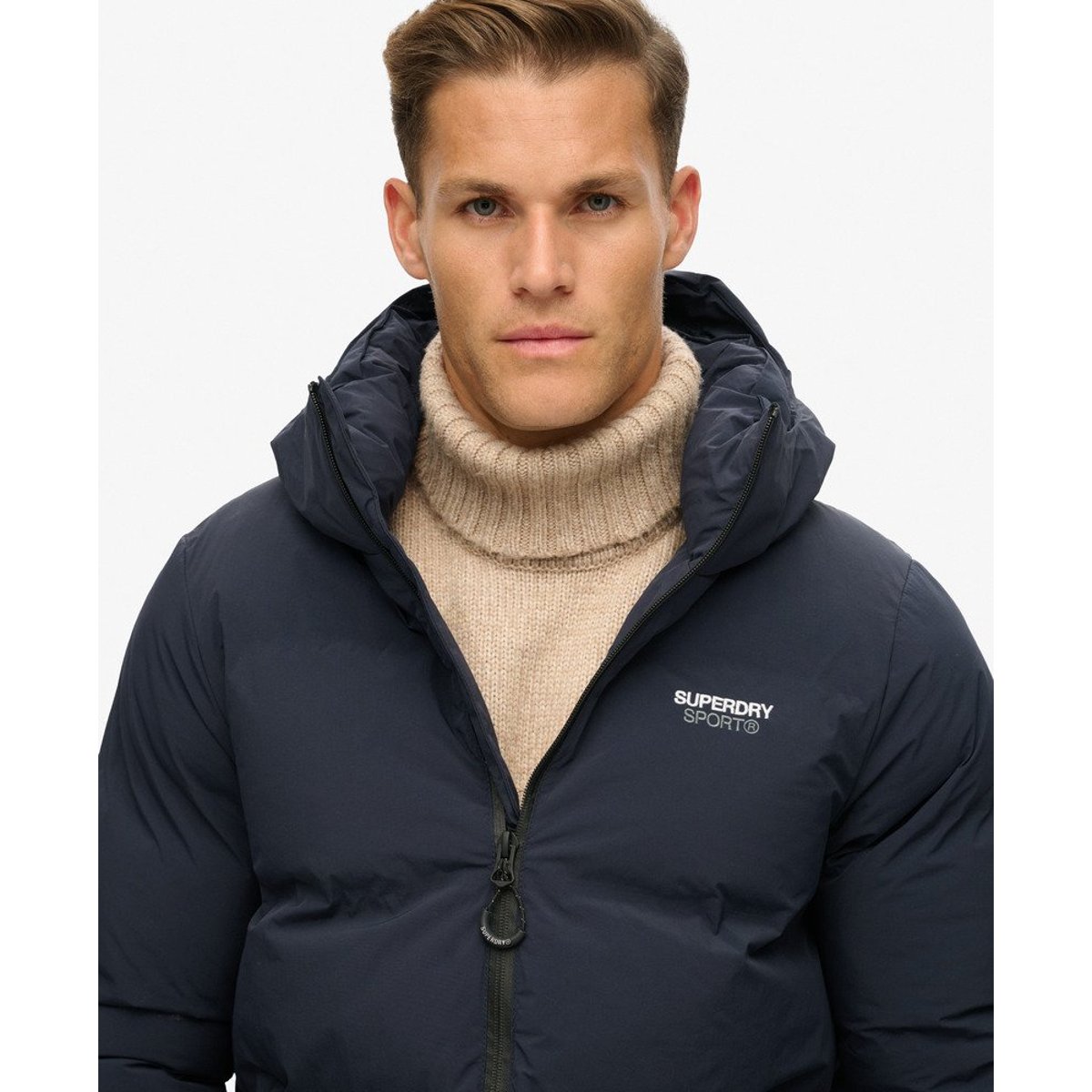 Doudoune droite à capuche bleu marine éclipse, SUPERDRY