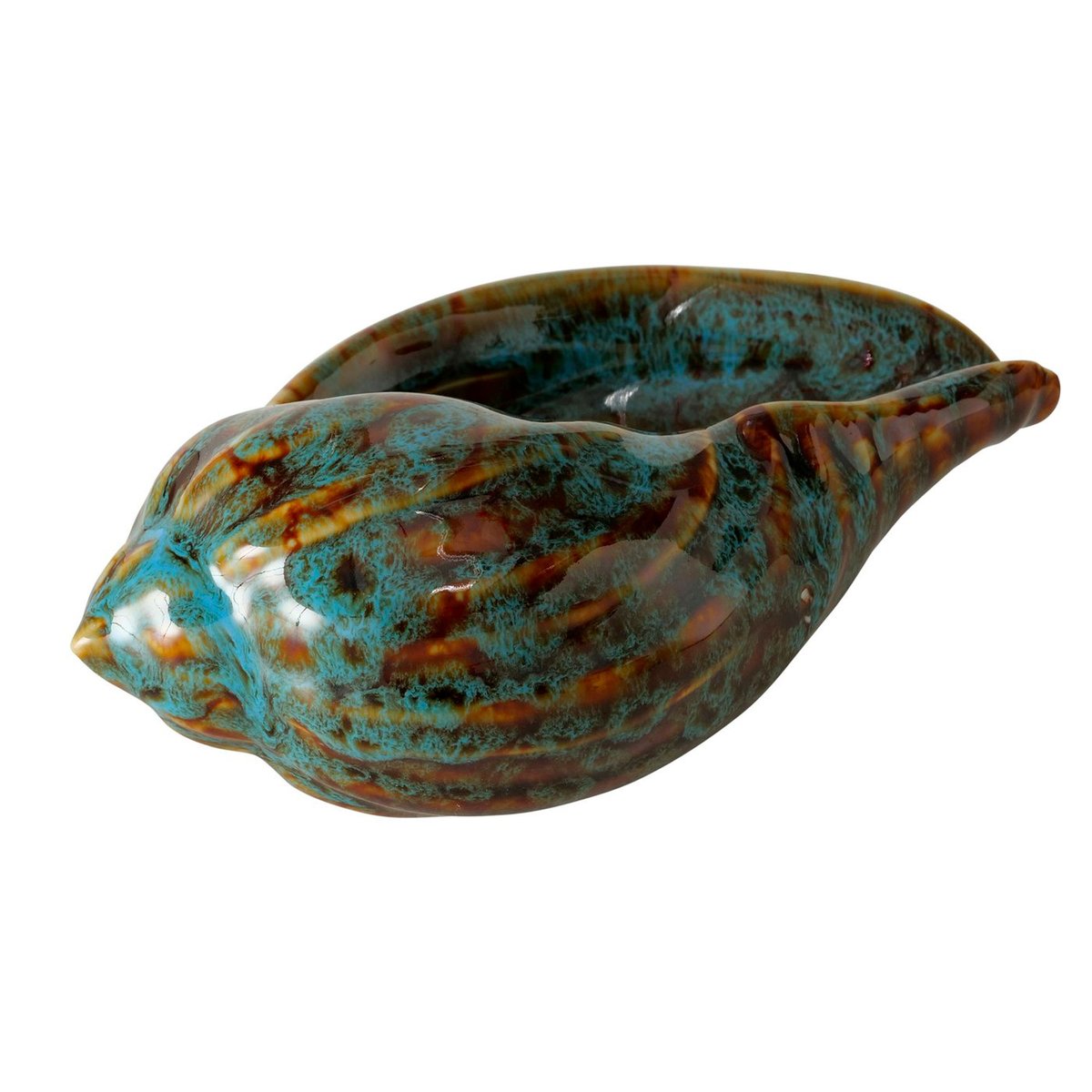 Set de 2 coquillages décoratifs à poser porcelaine bleu et beige 14x8x5.5cm bleu, WADIGA