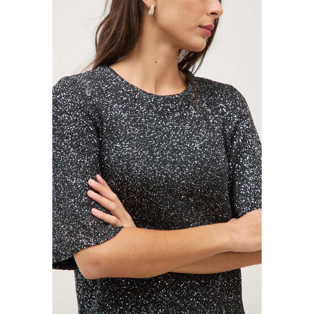 Pull manches courtes col rond brillant noir, BONOBO