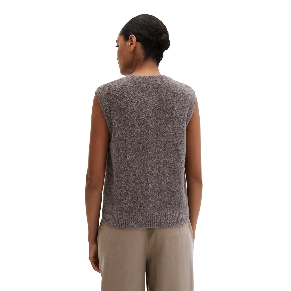 Gilet tricoté sans manches regular en fil bouclé marron, MARC O'POLO
