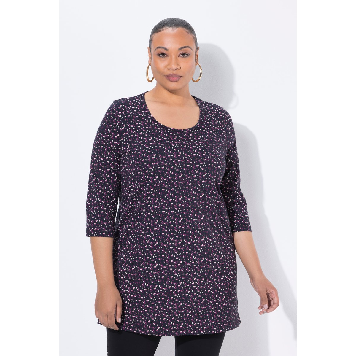 T-shirt long, coupe évasée noir, ULLA POPKEN