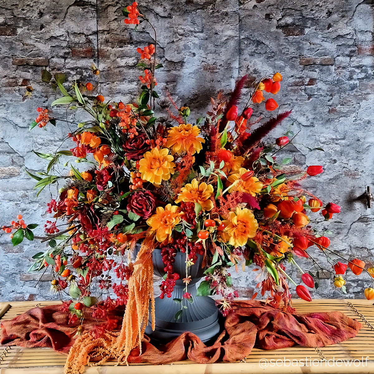 Branche d'églantier artificielle H90 orange, SIA DECO