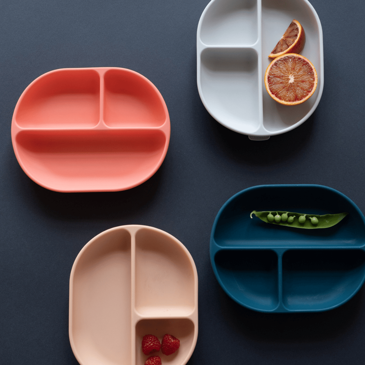 Assiette compartimentée à ventouse en silicone BAMBINO rose corail, EKOBO