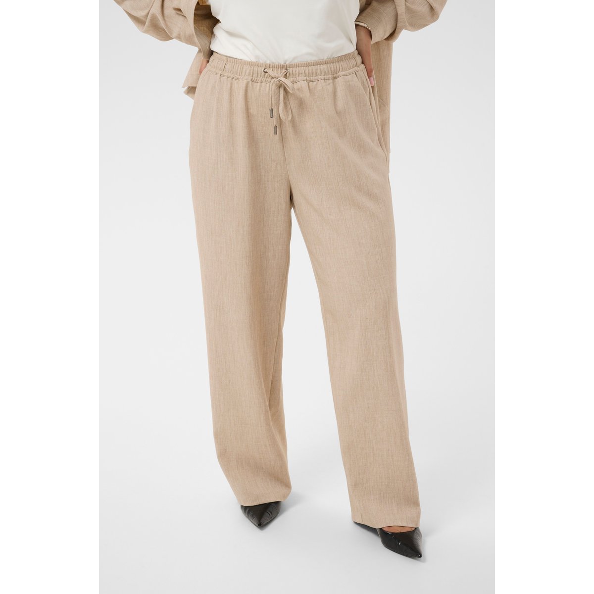 Pantalon casual beige feather gray melange, KAFFE CURVE