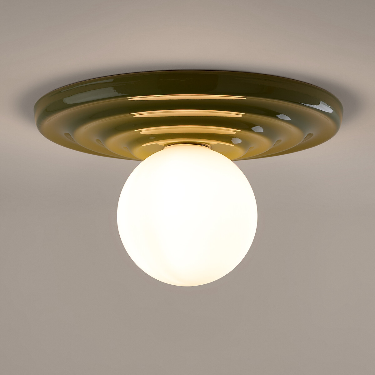 Plafondlamp of wandlamp, van keramiek en opaalglas, diameter 33,2 cm, HOLI kaki , LA REDOUTE INTERIEURS