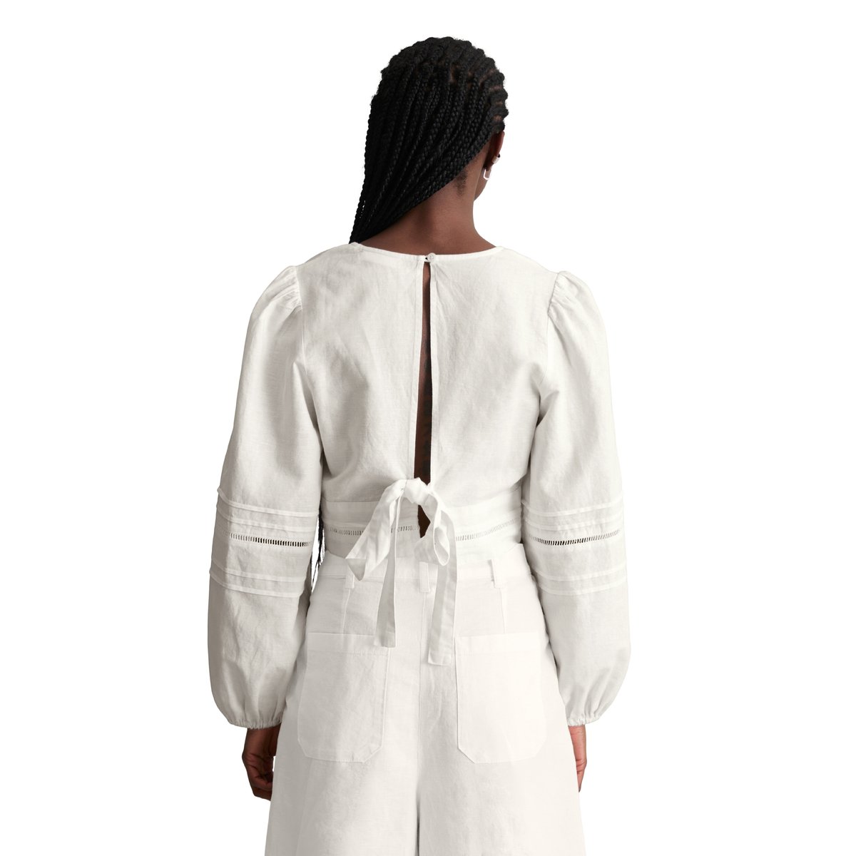 Chemisier portefeuille boho slim en mélange de lin et de coton blanc, MARC O’POLO DENIM