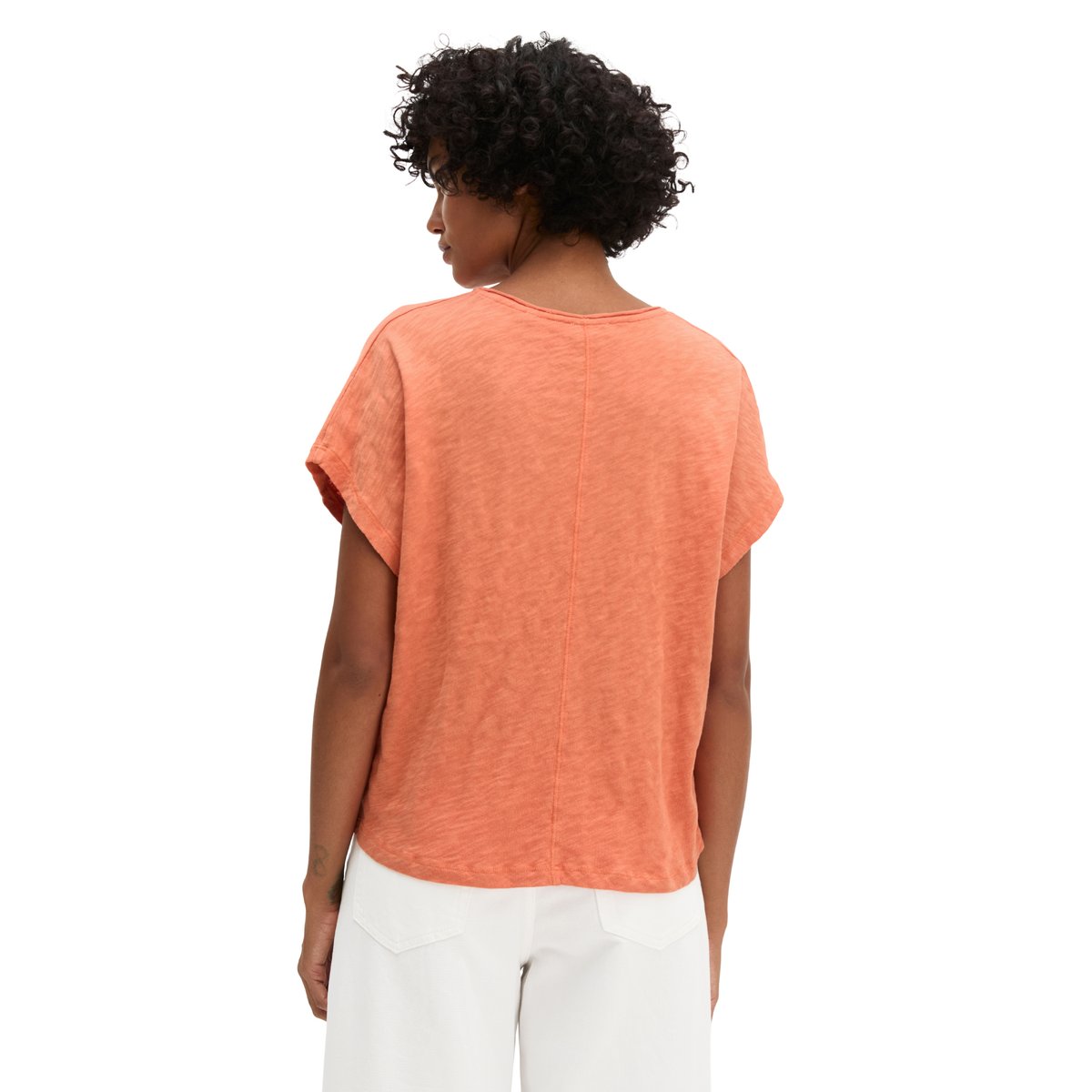 T-shirt loose en jersey slub orange, MARC O'POLO