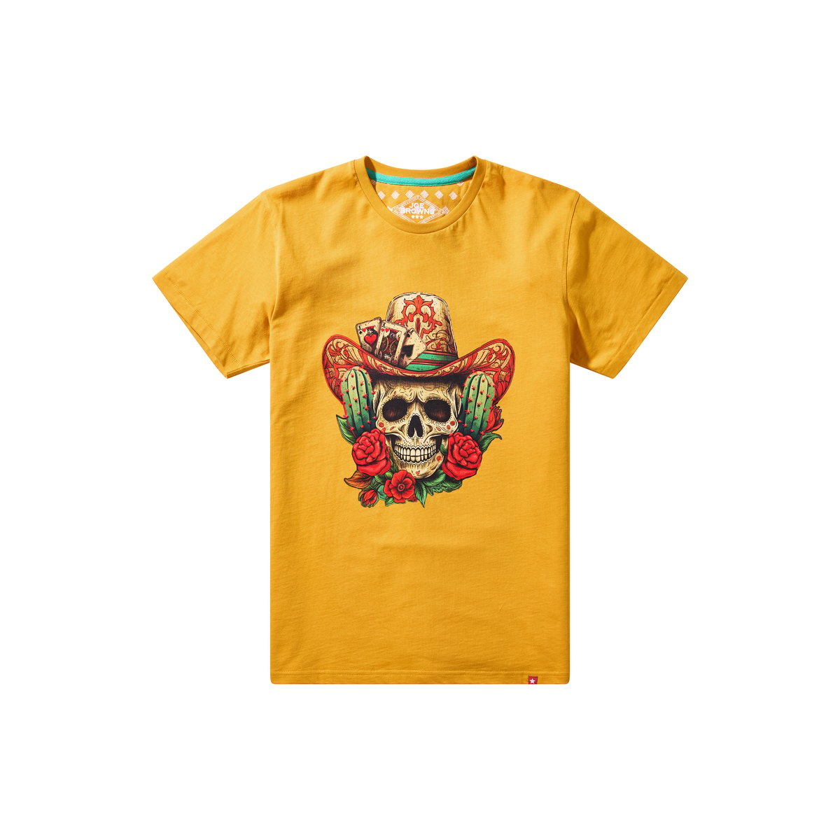 T-shirt graphique cartes et crâne jaune, JOE BROWNS