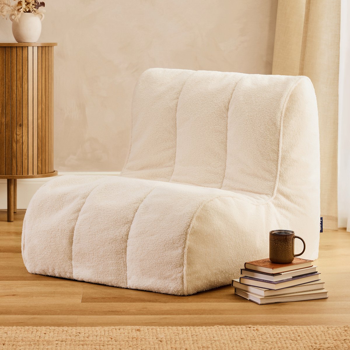 Pouf chauffeuse fauteuil de sol en bouclette Oeko-Tex® - SWOOP ivoire, ICON