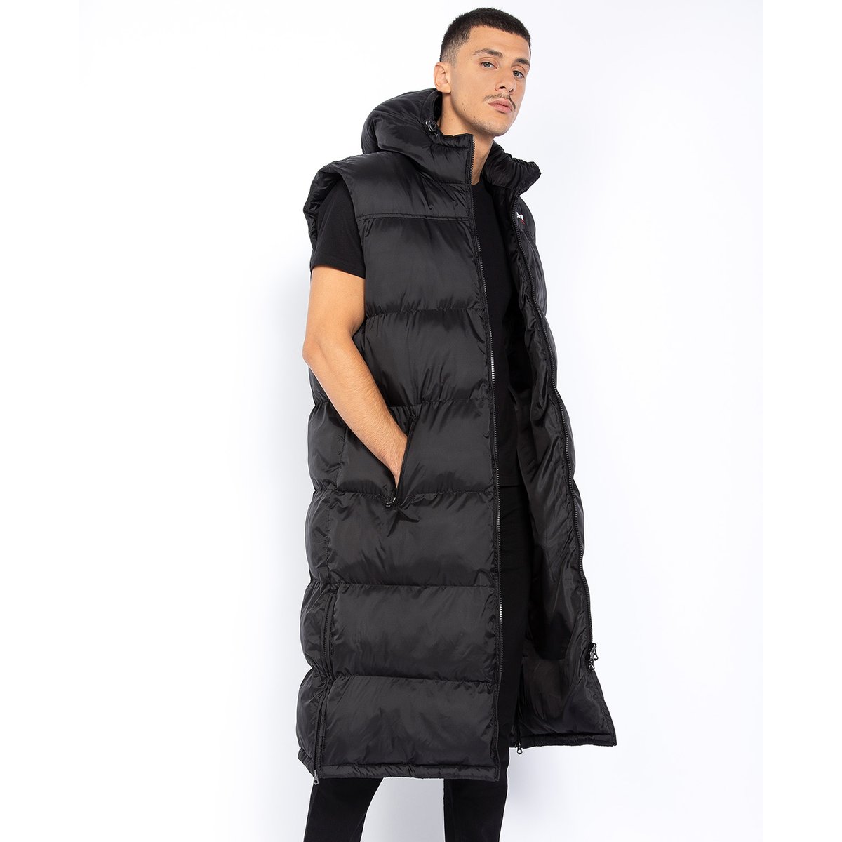 Doudoune extra longue sans manches noir, SCHOTT