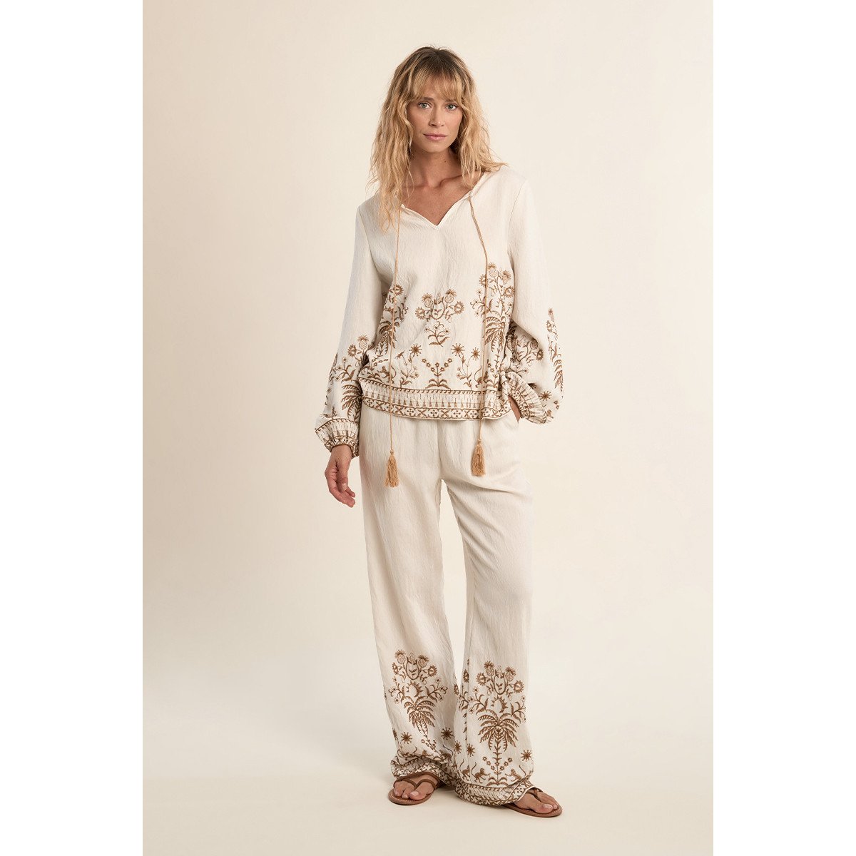 Blouse en popeline, brodée offwhite/beige, MOLLY BRACKEN