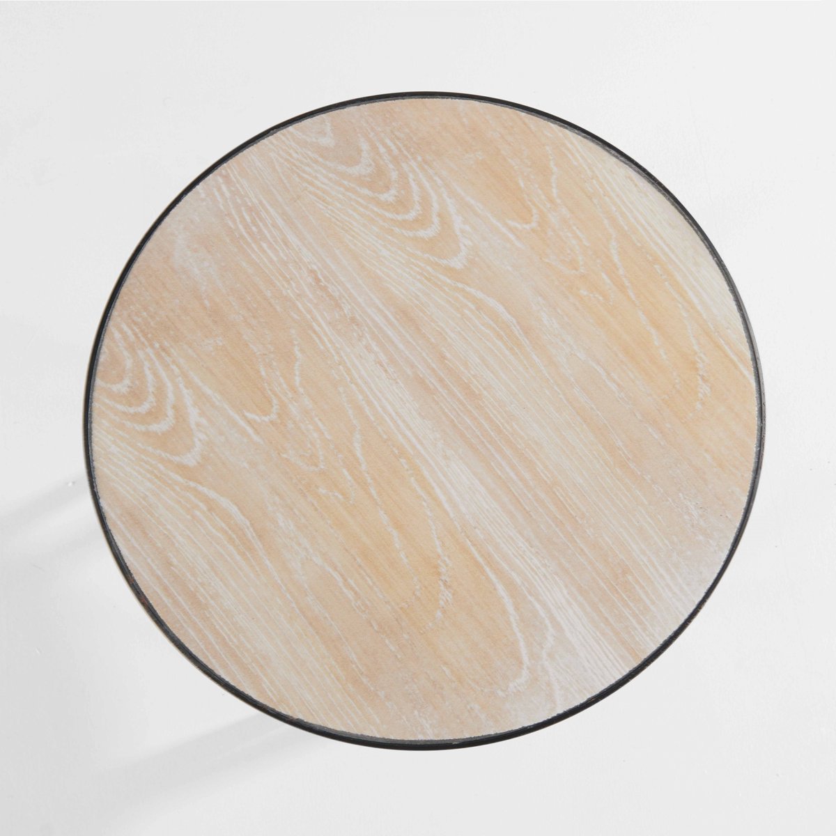 Table basse de jardin ronde avec plateau imitation bois, TIVOLI gris anthracite, OVIALA
