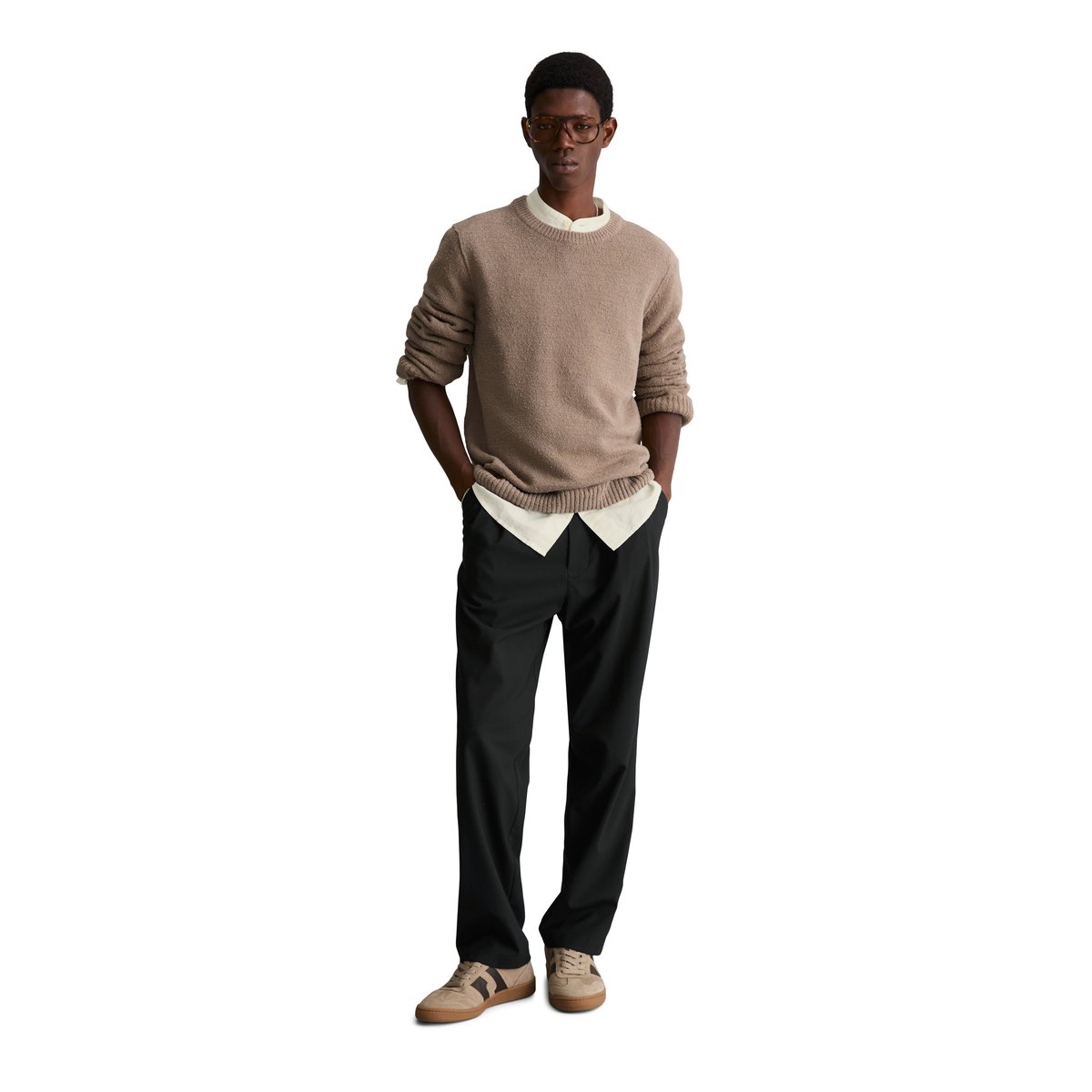 Pull bouclé coupe classique en mélange de coton bio doux marron, MARC O’POLO DENIM