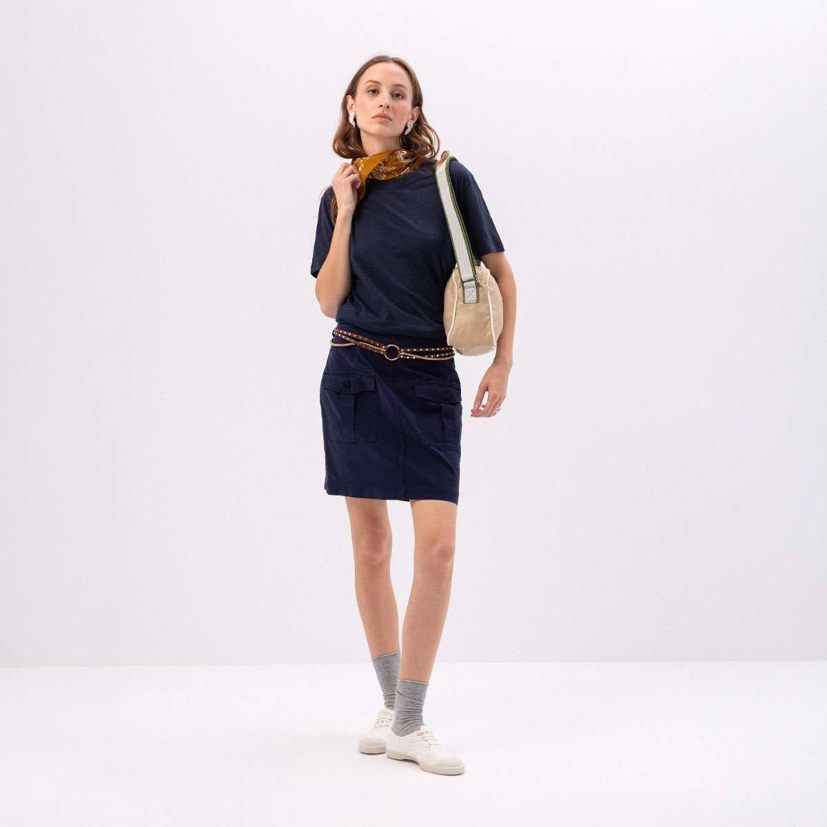 Jupe courte cargo en coton coupe droite PINDA bleu nuit, BENSIMON