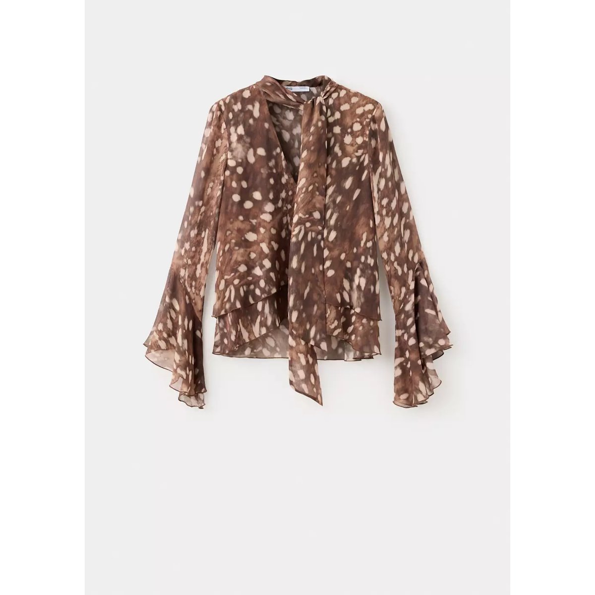 Blouse gaze imprimée marron, MANGO