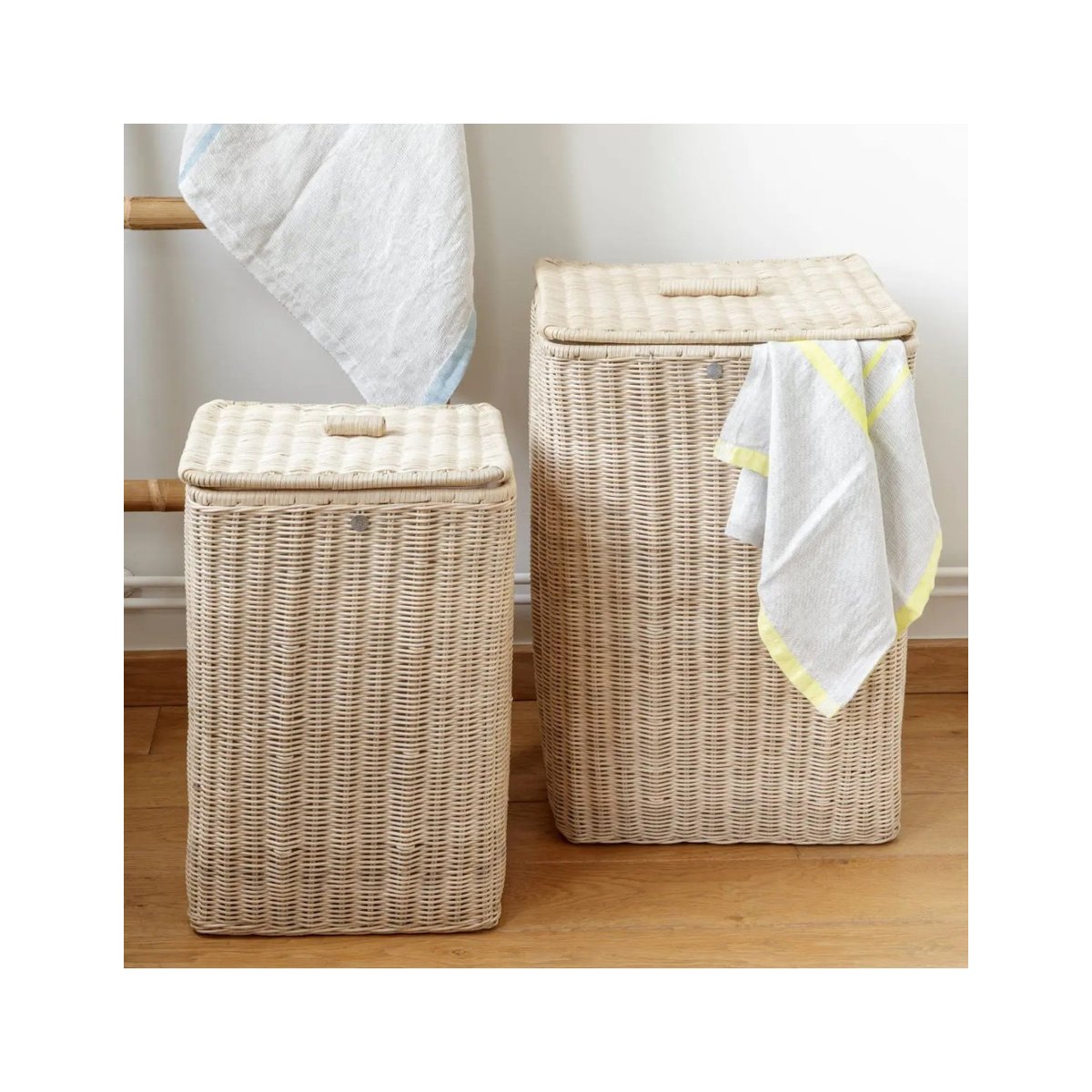 Panier à linge rectangulaire rotin lot de 2 rotin naturel, KOK
