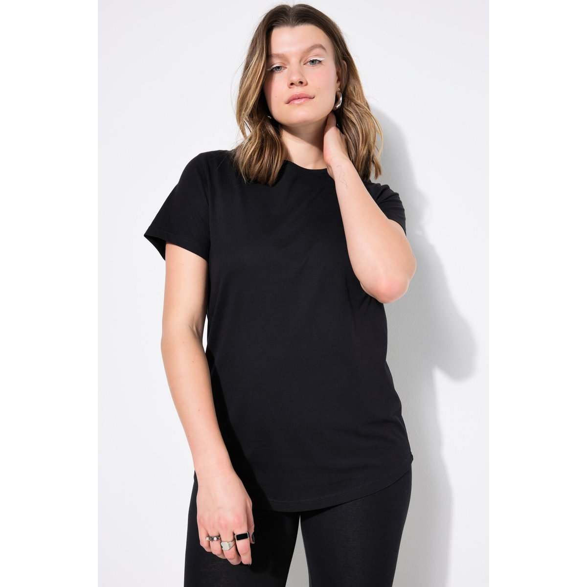 T-shirt long, encolure arrondie, oversize noir, STUDIO UNTOLD