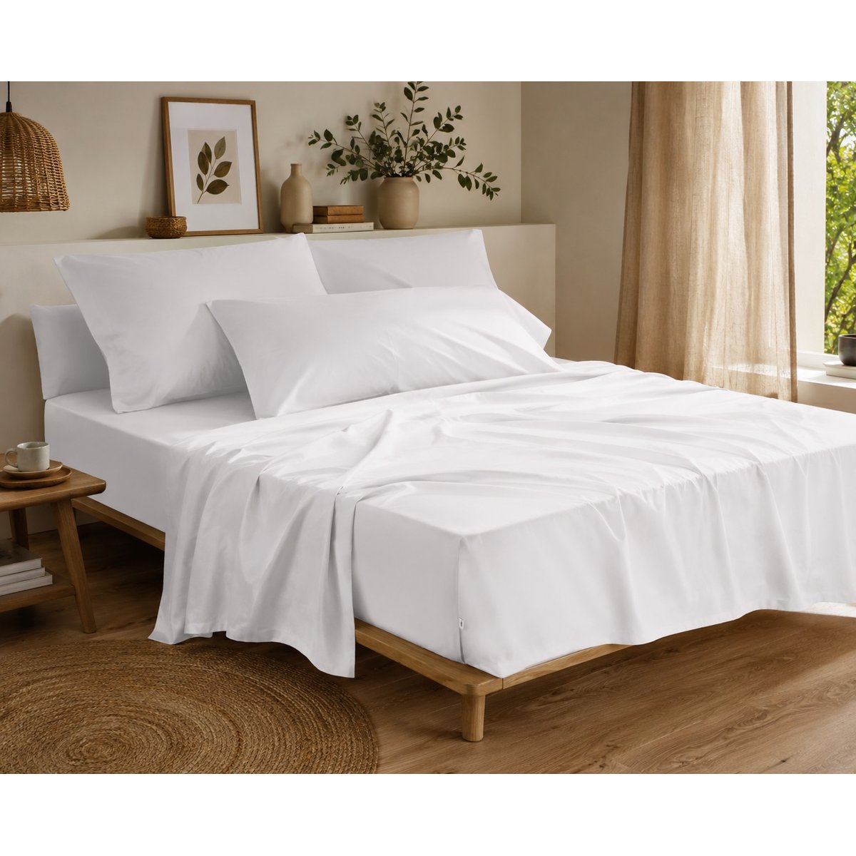 Drap Housse percale de coton Perrine blanc, EDEN