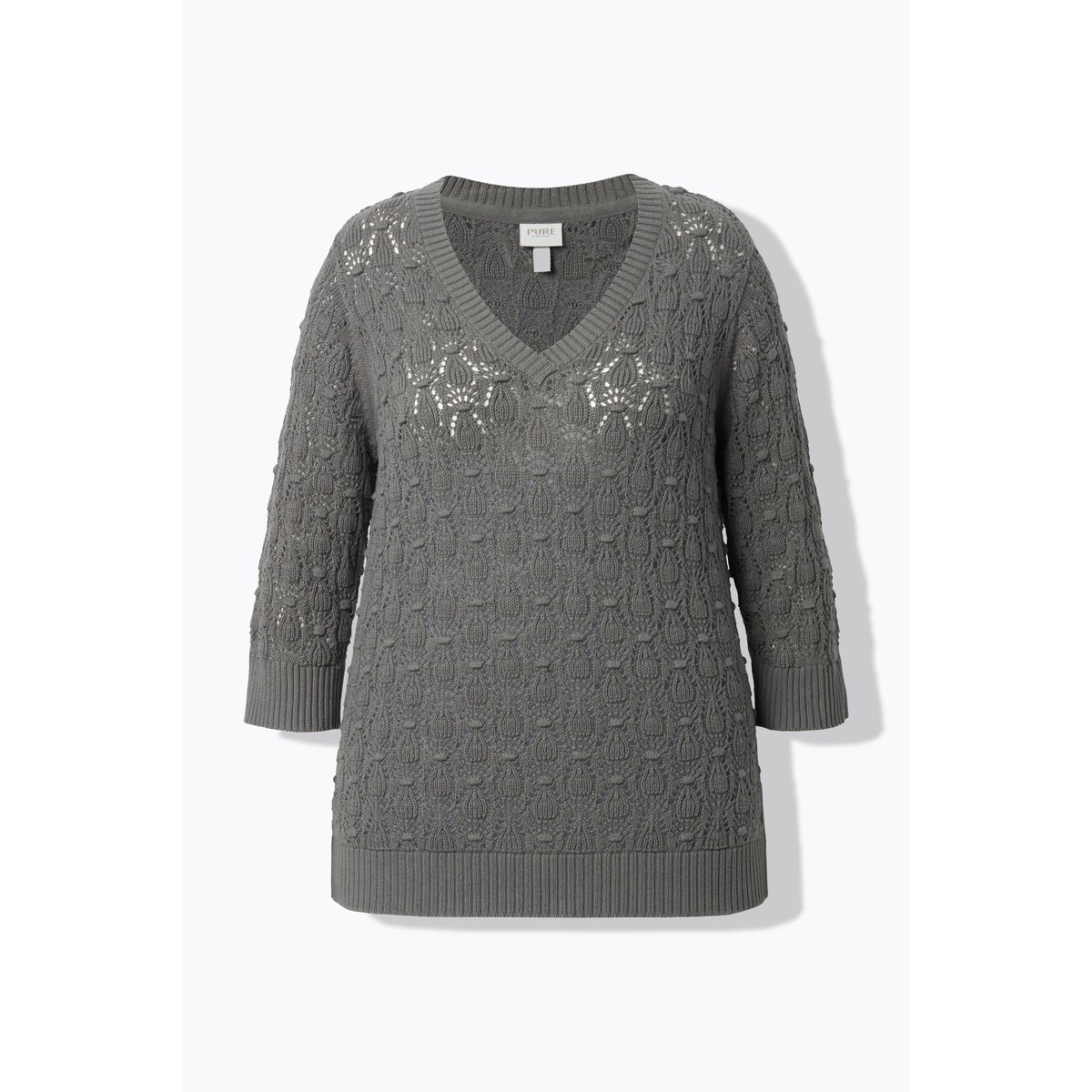Pull en coton bio, maille épaisse avec motif gris foncé, ULLA POPKEN