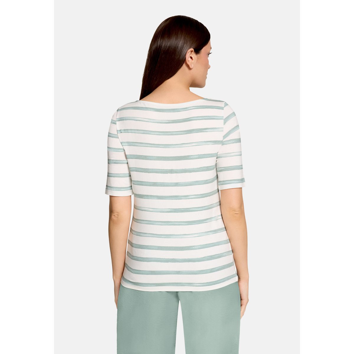 T-shirt à rainures à encolure bateau cream/mint, BETTY BARCLAY