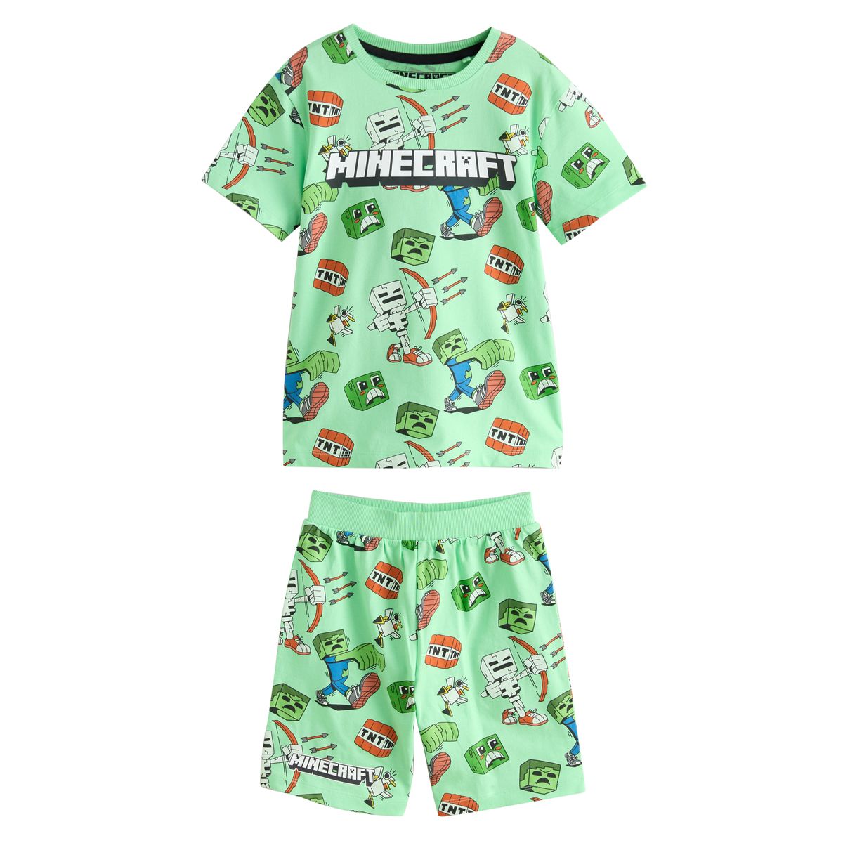 Pyjama short 100 % coton minecraft, lot de 3 noir/vert/pierre, NEXT