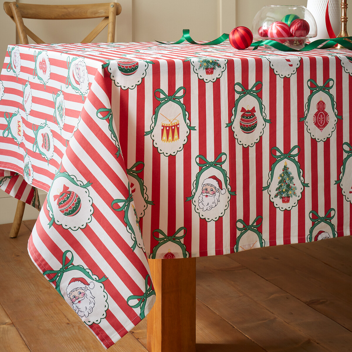 Vintage Stripe Christmas Cotton Table Cloth red, CATHERINE LANSFIELD