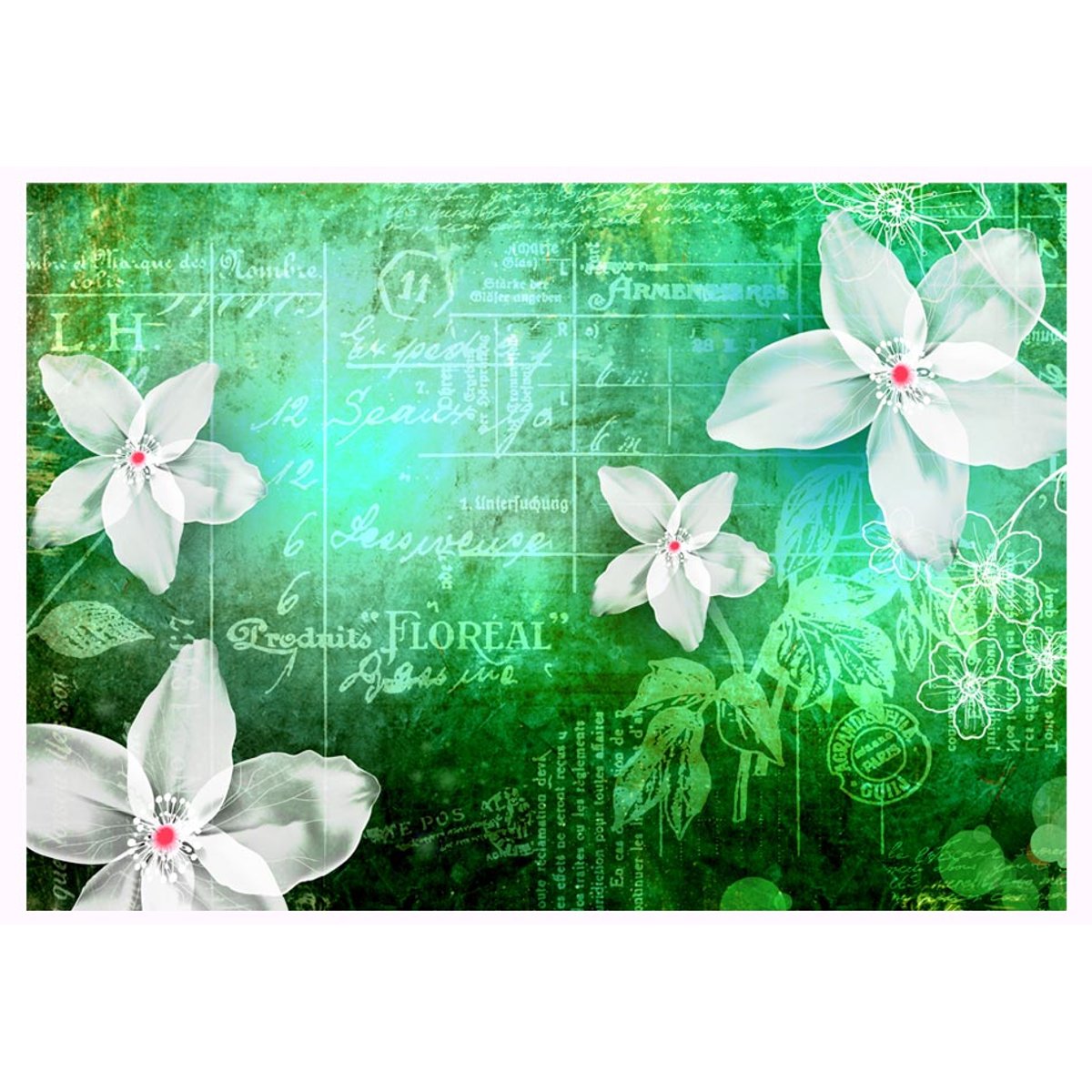 Papier peint intissé panoramique Floral notes III vert, EDEN