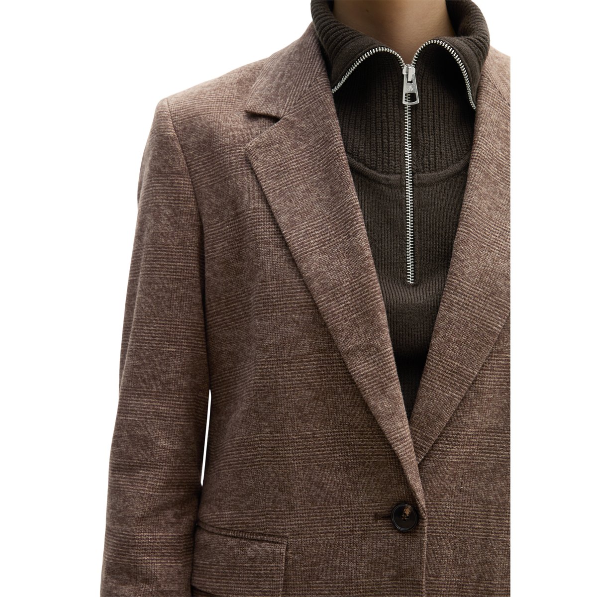 Blazer à carreaux Glencheck, coupe regular en coton stretch marron, MARC O'POLO