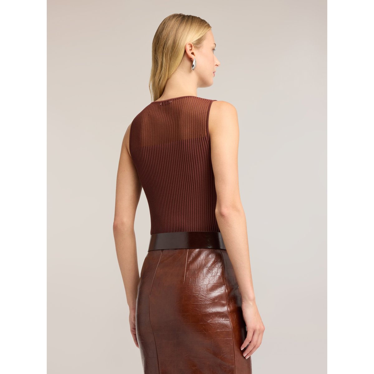 Col côtelé avec décolleté transparent marron, MOTIVI