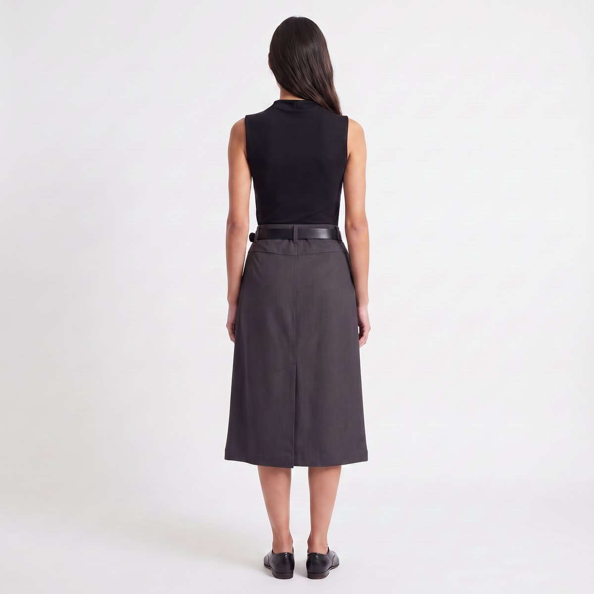 Jupe midi évasée à taille haute avec ceinture et plis à l'avant FLINA gris, ARTLOVE