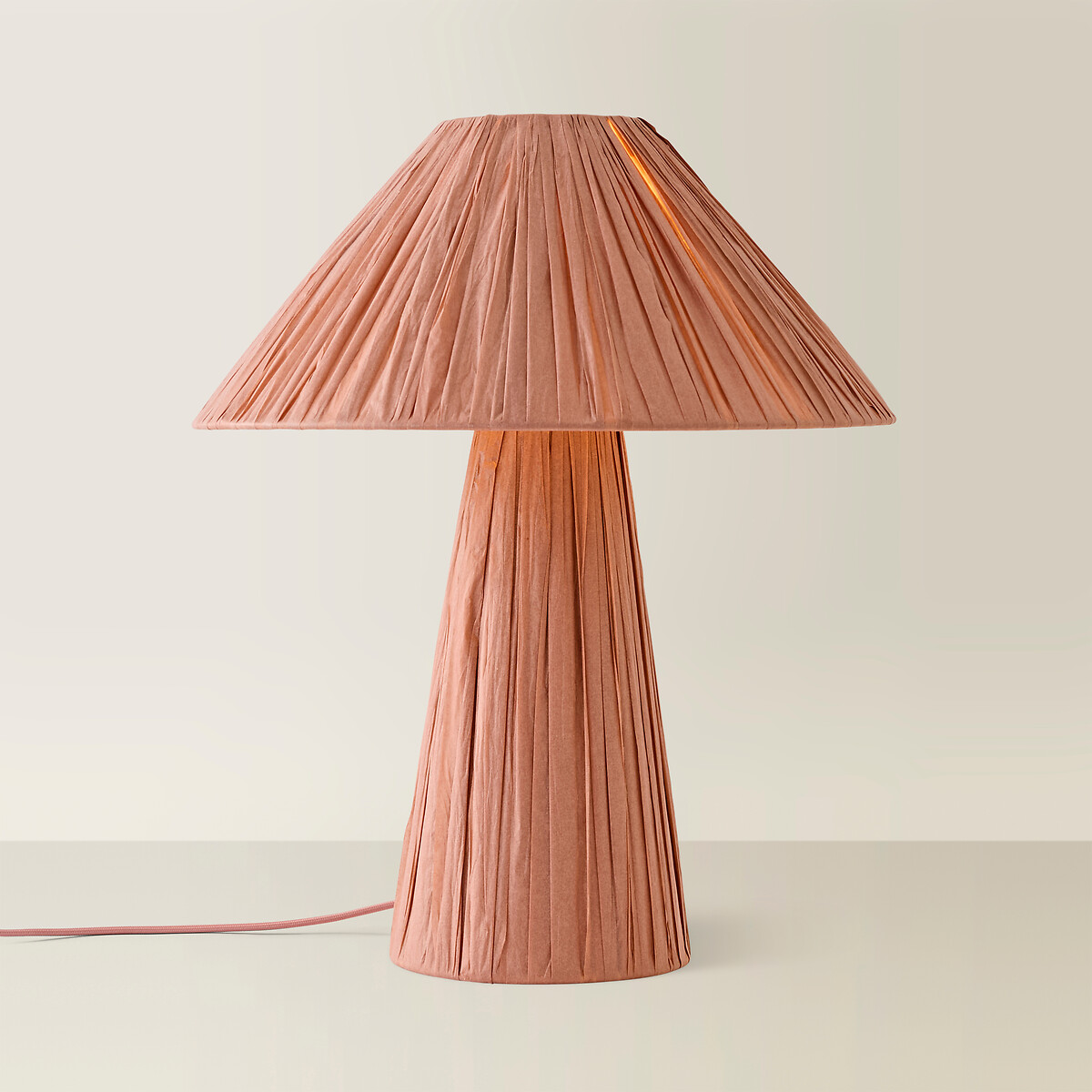 Kira Paper Woven Table Lamp with Tapered Shade dusty pink, SO'HOME