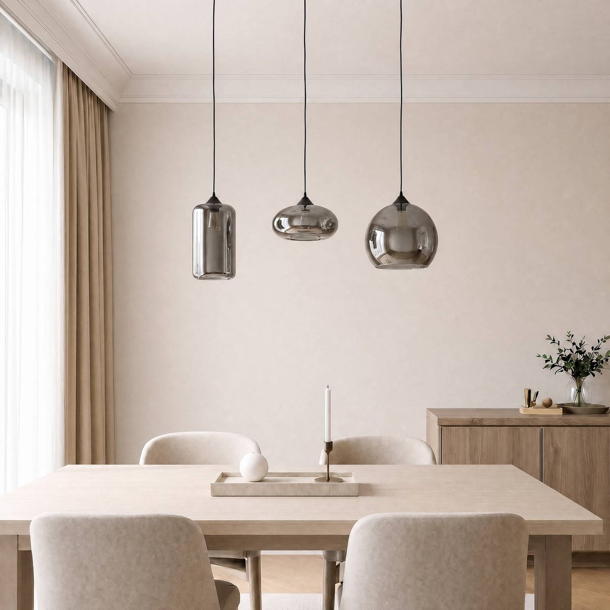 Suspension en métal moderne, Marla gris fumé, LINDBY