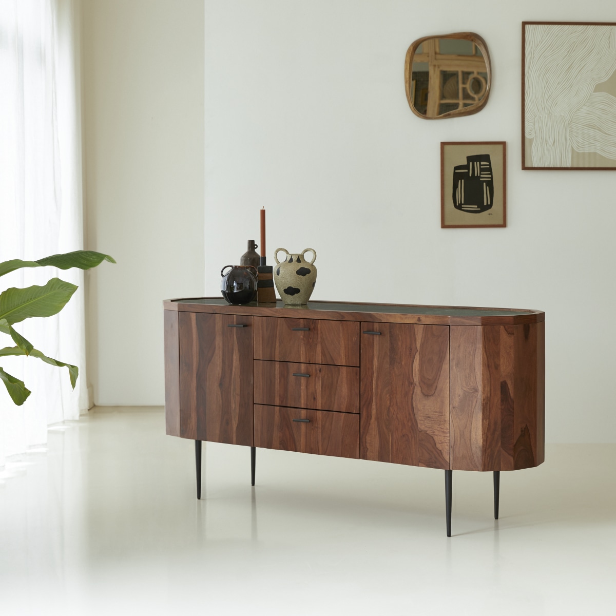 Buffet bas en Palissandre massif, JADE marron, TIKAMOON