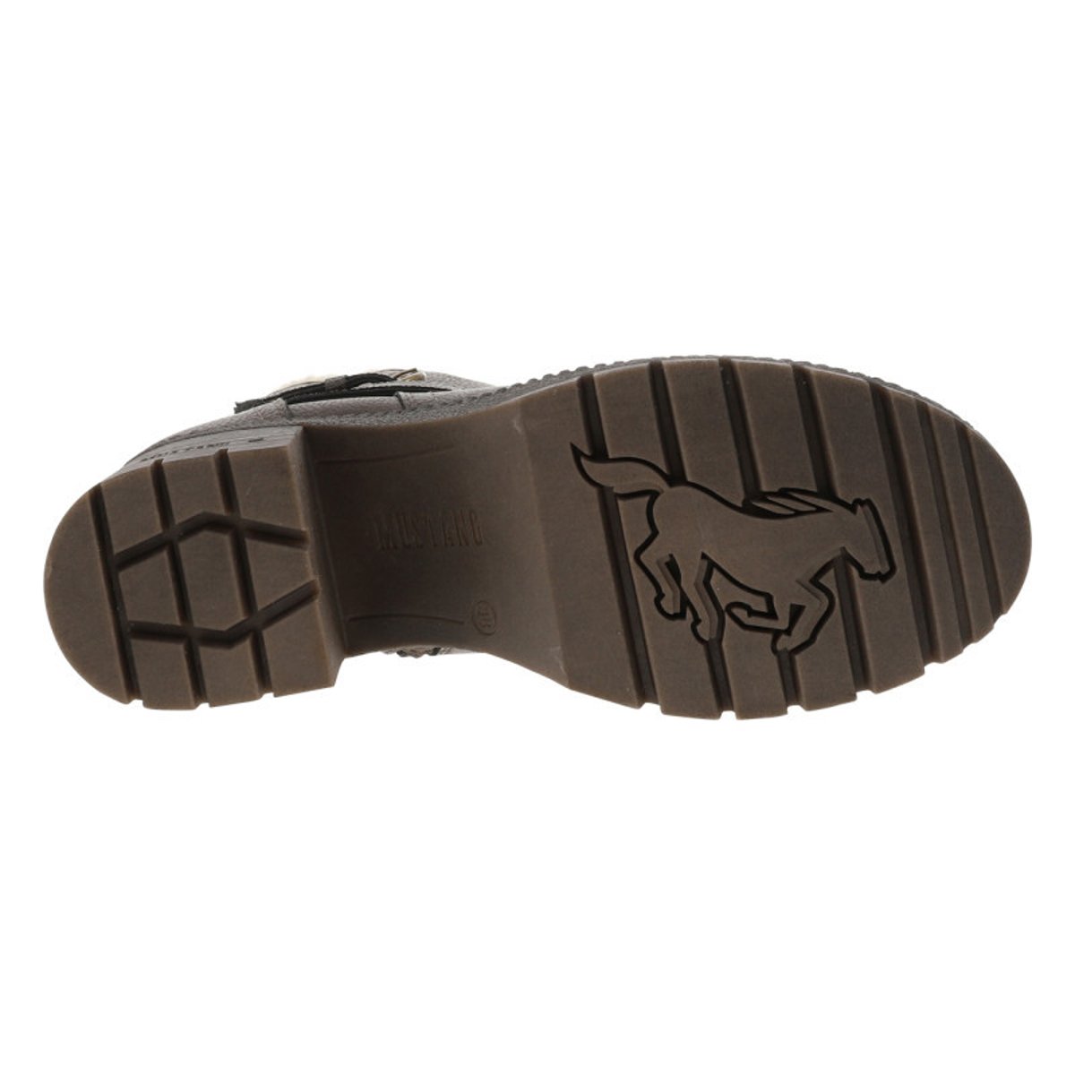 Boots grises à talon décroché moyen avec un zip et une boucle décorative grises, MUSTANG