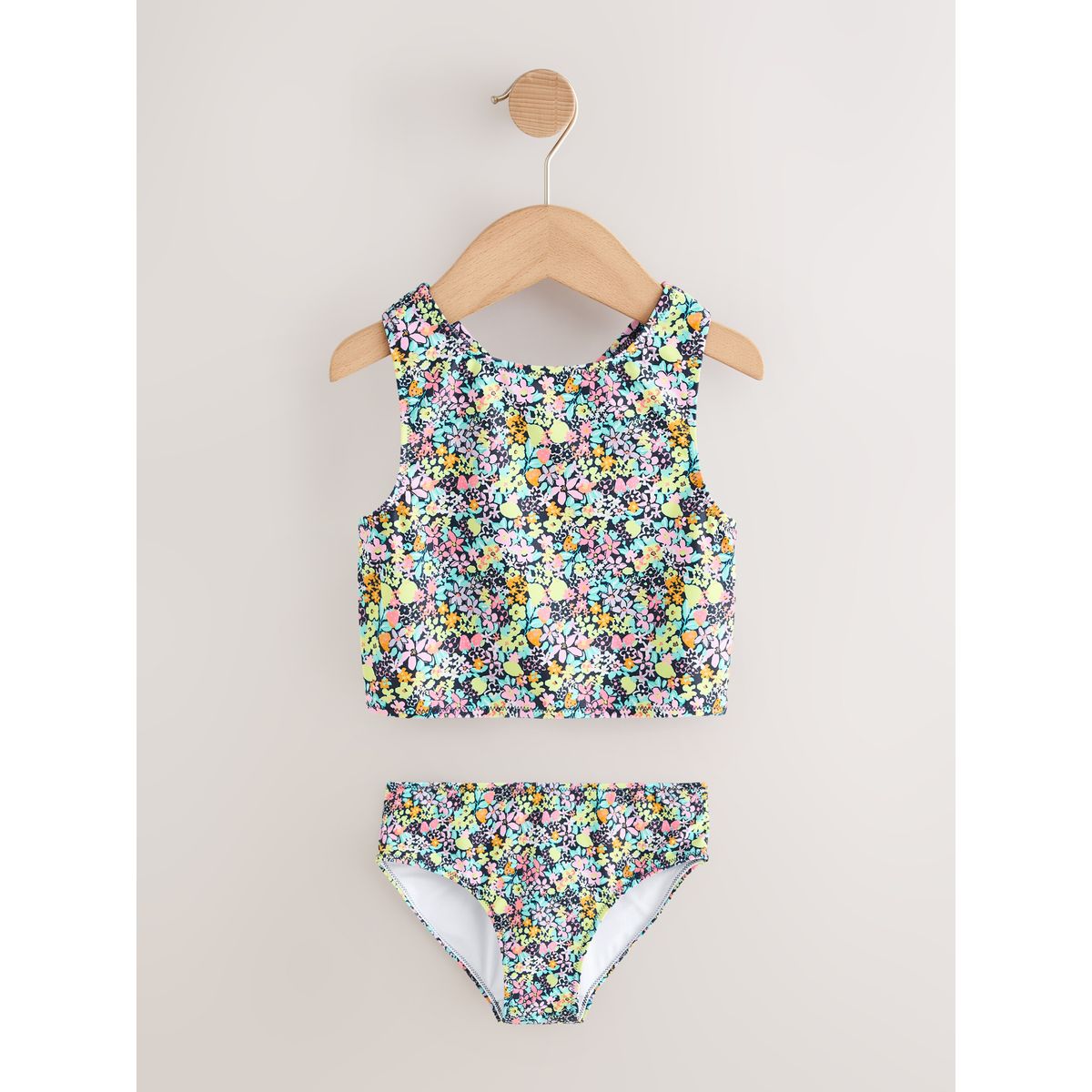 Bikini, débardeur de bain et chouchou noir imprimé fleuri, NEXT