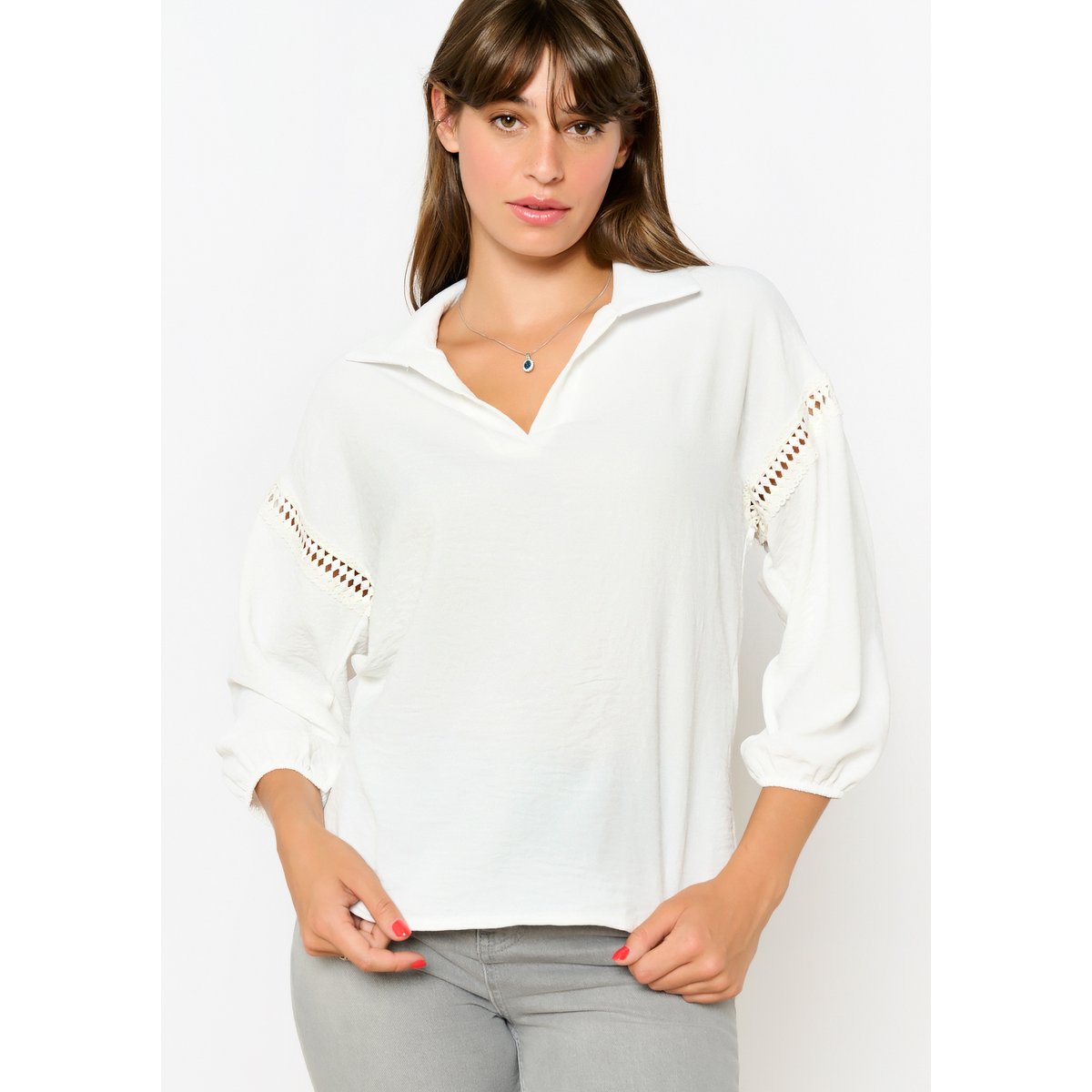 Blouse avec macramé blanc, LOLALIZA